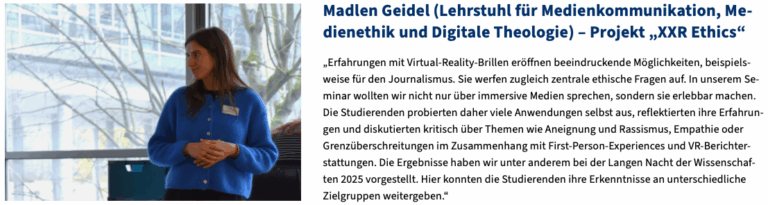Madlen Geidel präsentiert VR-Ethik-Projekt „XXR Ethics“ beim Nachmittag der innovativen Lehre an der FAU